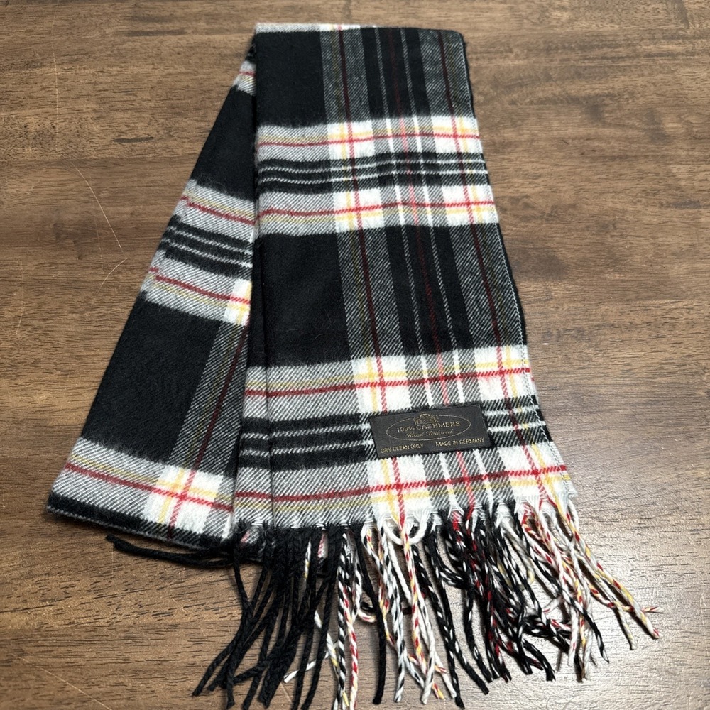 100% Cashmere Hand‎ Tailored Black Plaid Winter Scarf Tartan 12x60 Germany